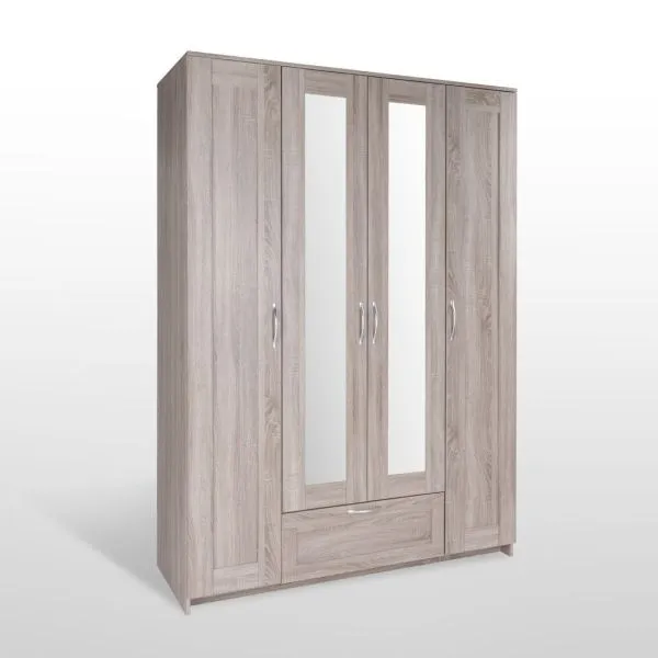 2.02.01.520.3 СИРИУС шкаф 4 двери и 1 ящик 156х59х220 сонома RU (с 2 зеркалами)