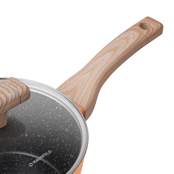 Ковш MAUNFELD MARTA MSP16FA06CL из кованого алюминия со стеклянной крышкой, 18 см, 1,6 л. Коралловый