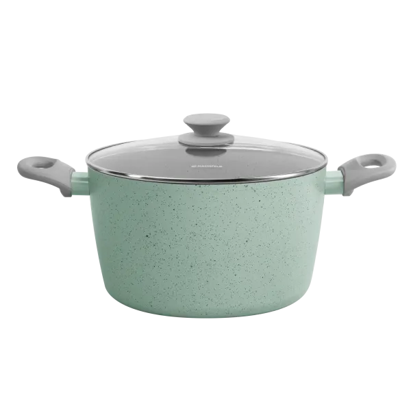 Кастрюля MAUNFELD HELGA MCS57FA05FS из кованого алюминия со стеклянной крышкой, 24 см, 5,7 л. Фисташковый
