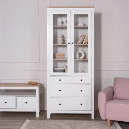 2.08.07.130.14 САГА шкаф с витриной 90 белый/ясень RU