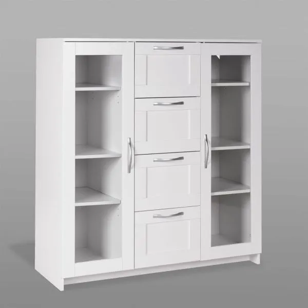 2.02.03.400.1 СИРИУС тумба 2 двери со стеклом и 4 ящика 117х123 белая RU