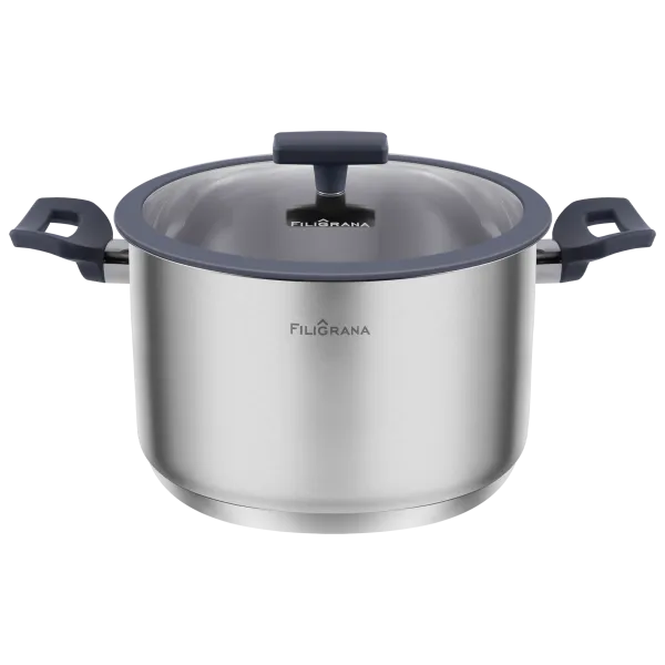 Кастрюля FILIGRANA STELLA FG50STL01CR  из нержавеющей стали со стеклянной крышкой, 22  см, 4,7 л. Нержавеющая сталь