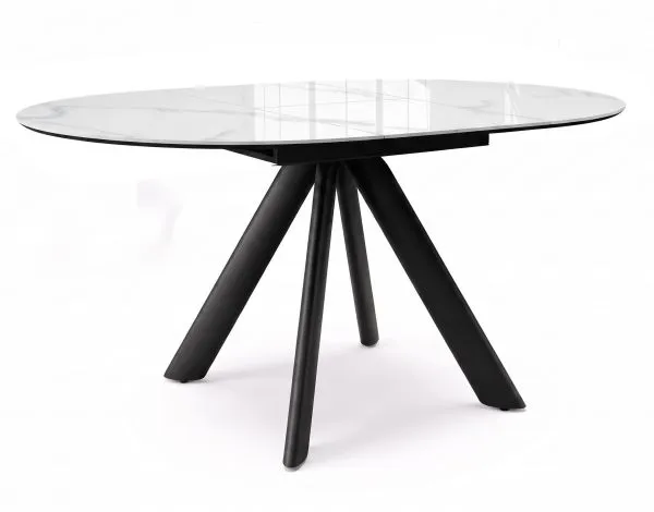 Стол DikLine SKC100E d1000 Керамика Carrara Gloss (мрамор глянец белый)/подстолье черное/опоры черные