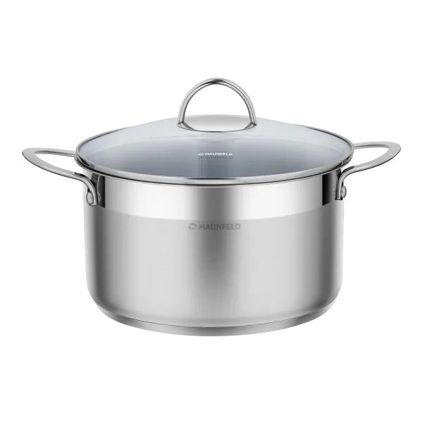 Кастрюля MAUNFELD GERDA MCS58S07 из нержавеющей стали со стеклянной крышкой, 24 см, 5,8 л. Нержавеющая сталь