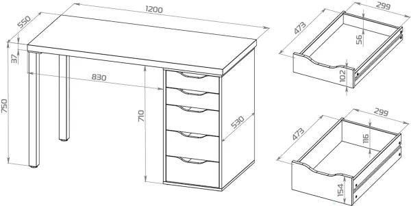 S00883 Ингар 1/5Т стол письменный 120x75x55, дуб беленый/белый