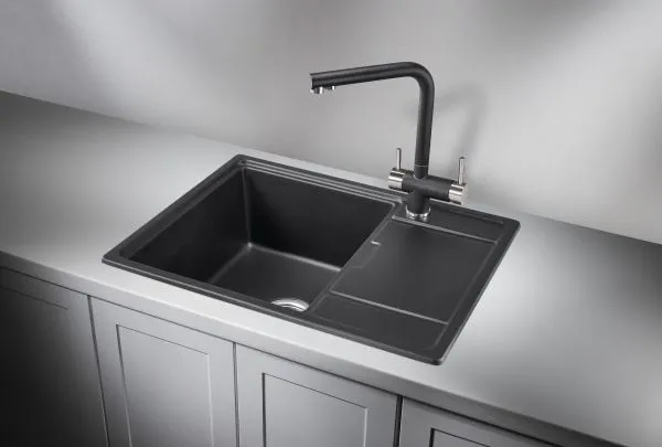 6503, ШВАРЦ (чёрный металлик), кухонная мойка, кварц