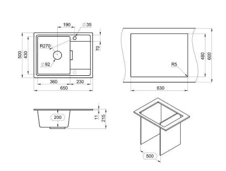 6503, БАЗАЛЬТ, кухонная мойка, кварц