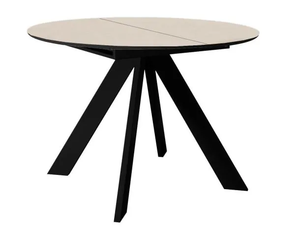 Стол DikLine SKC100 d1000 Керамика Krater Perla (бежевый матовый)/подстолье черное/опоры черные