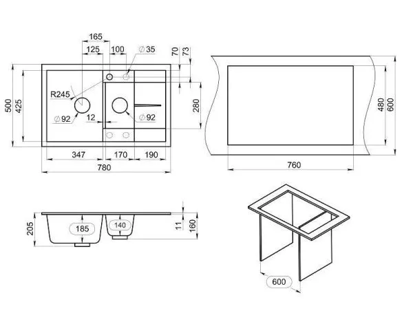 7802, АРКТИК (БЕЛЫЙ), кухонная мойка, кварц