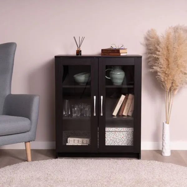 2.02.03.360.5 СИРИУС тумба 2 двери со стеклом 78х95 Дуб Венге RU