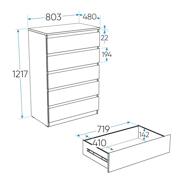 2.05.02.090.1 МАЛЬТА комод 5 ящиков 80х121 белый RU