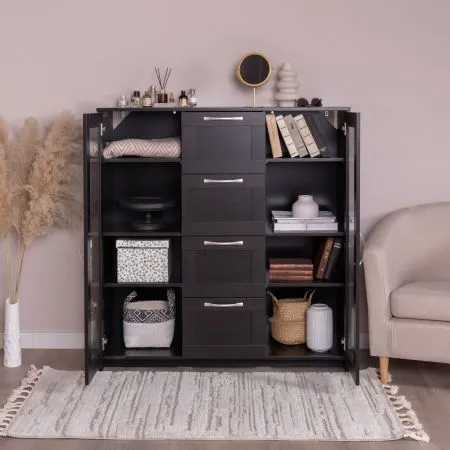 2.02.03.400.5 СИРИУС тумба 2 двери со стеклом и 4 ящика 117х123 Дуб Венге RU