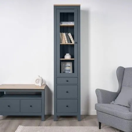 2.08.07.120.16 САГА шкаф с витриной 50 темно-бирюзовый/ясень RU