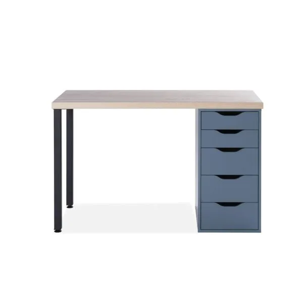 S01378 Ингар 1/5Т стол письменный 120x75x55, дуб беленый/серо-бирюзовый/черный