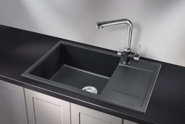 7805, ШВАРЦ (чёрный металлик), кухонная мойка, кварц