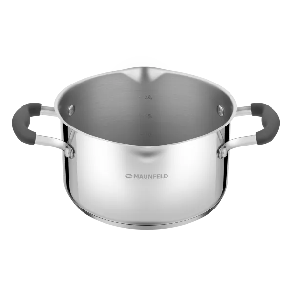 Кастрюля MAUNFELD LAURA MCS31S08GR из нержавеющей стали со стеклянной крышкой, 20 см, 3,1 л. Нержавеющая сталь