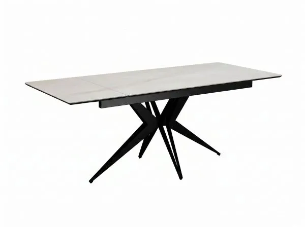Стол DikLine DKS140 керамика глянец белый Icelandic white jade (Ostra Bianco Light), подстолье черное, опоры черные (2уп.)
