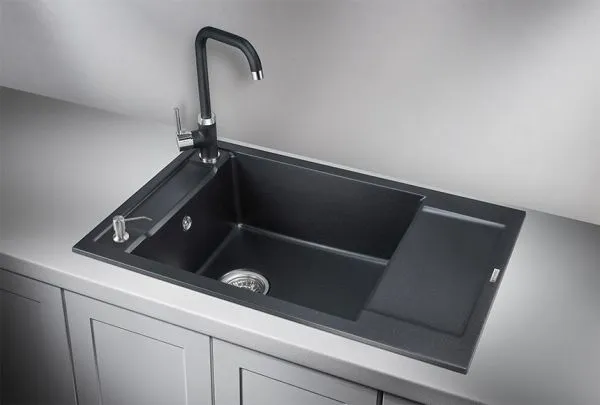 7806, ШВАРЦ (чёрный металлик), кухонная мойка, кварц
