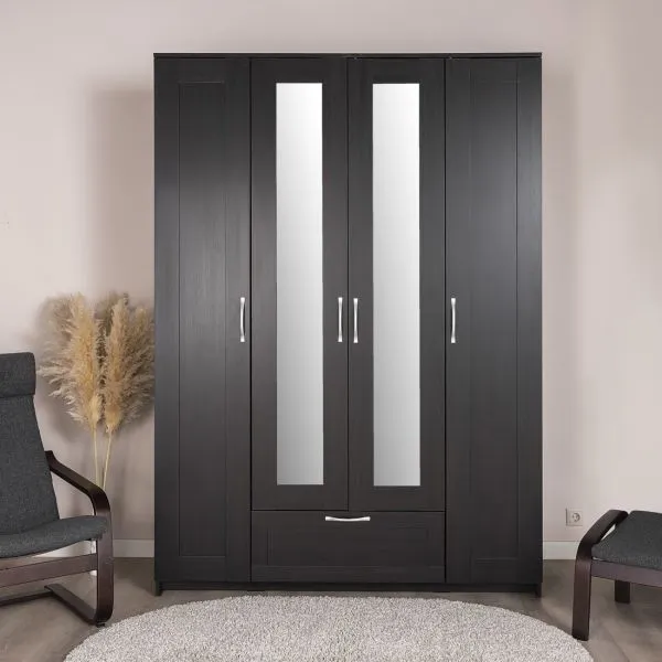 2.02.01.520.5 СИРИУС шкаф 4 двери и 1 ящик 156х59х220 Дуб Венге RU (с 2 зеркалами)