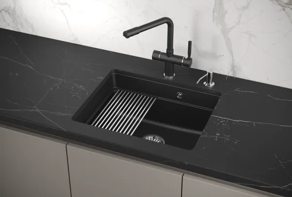 KS-5501U, ШВАРЦ (чёрный металлик), кухонная мойка, кварц