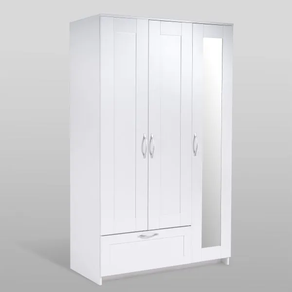 2.02.01.030.1 СИРИУС шкаф комбинированный "3 двери и 1 ящик белый RU" (с 1 зеркалом)