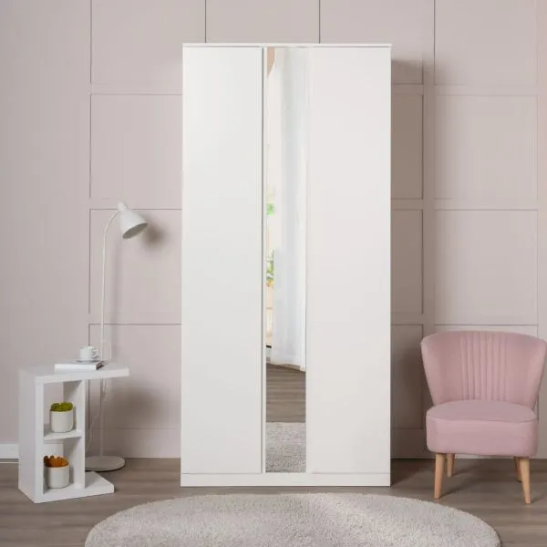 S01194 Варма Стор 105 шкаф распашной с зеркалом 222х105х57, белый