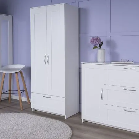 2.02.01.240.1 СИРИУС шкаф для одежды 2 двери и 1 ящик белый RU