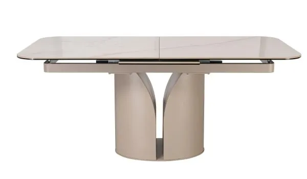 Стол обеденный DikLine CZ401 керамика Calacata Picasso White глянец, опоры металл  матовые бежевые (2 уп)