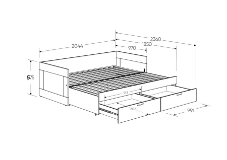 2.02.08.450.3 СИРИУС кровать раздвижная с ящиками 90х200 сонома RU