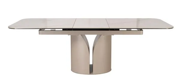 Стол обеденный DikLine CZ401 керамика Calacata Picasso White глянец, опоры металл  матовые бежевые (2 уп)