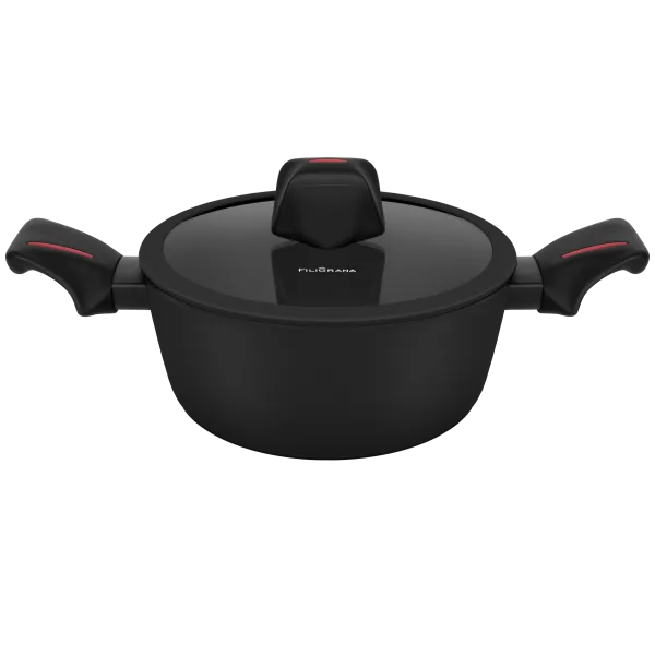 Кастрюля FILIGRANA CARITA FG24CRT01CS из кованого алюминия со стеклянной крышкой, 24 см Черный