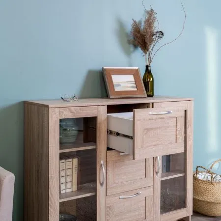 2.02.03.380.3 СИРИУС тумба 2 двери со стеклом и 3 ящика 117х95 сонома RU