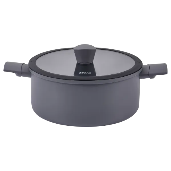 Кастрюля MAUNFELD ASTRID MF20ASTR1CR из кованого алюминия со стеклянной крышкой, 20 см,3 л Серый