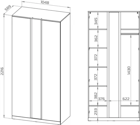 S01194 Варма Стор 105 шкаф распашной с зеркалом 222х105х57, белый