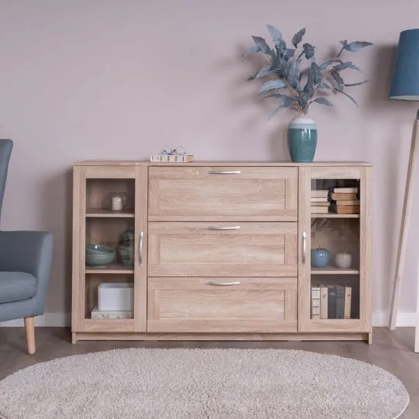 2.02.03.370.3 СИРИУС тумба 2 двери со стеклом и 3 ящика 156х95 сонома RU