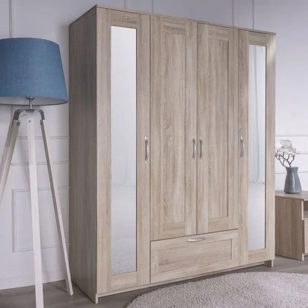 2.02.01.042.3 СИРИУС шкаф комбинированный "4 двери и 1 ящик сонома RU (с 2 зеркалами)"