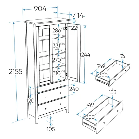 2.08.07.130.14 САГА шкаф с витриной 90 белый/ясень RU