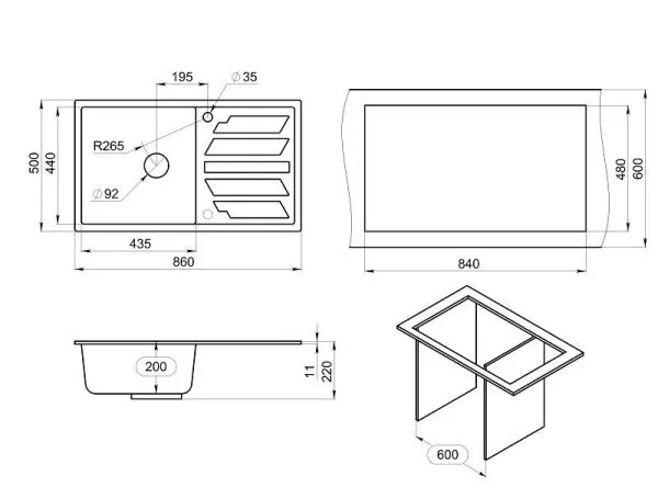 8601, АРКТИК (БЕЛЫЙ), кухонная мойка, кварц