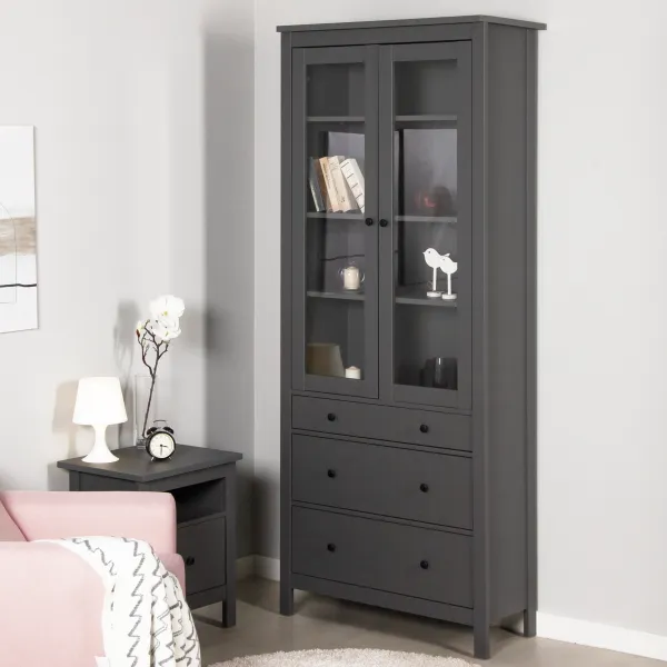 2.08.07.130.4 САГА шкаф с витриной 90 серый RU