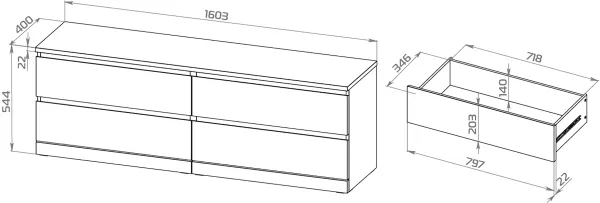S00265 Варма 4Д комод 160х54х40, белый