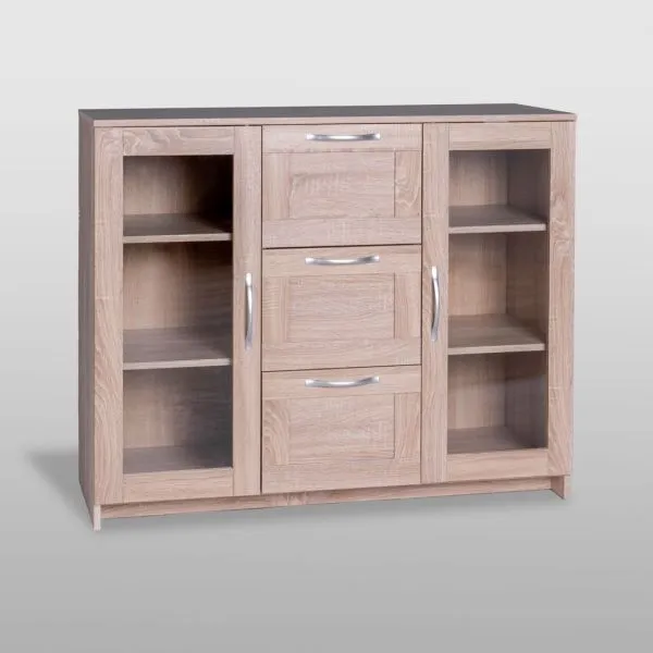 2.02.03.380.3 СИРИУС тумба 2 двери со стеклом и 3 ящика 117х95 сонома RU