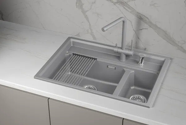 KS-7302i, АЛЮМИНИУМ, кухонная мойка, кварц