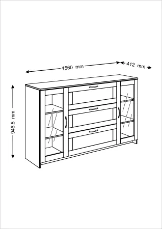 2.02.03.370.5 СИРИУС тумба 2 двери со стеклом и 3 ящика 156х95 Дуб Венге RU