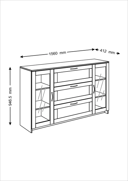 2.02.03.370.1 СИРИУС тумба 2 двери со стеклом и 3 ящика 156х95 белая RU