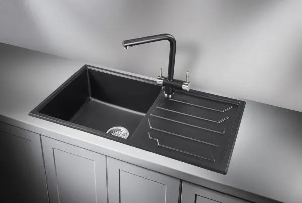 8601, ШВАРЦ (чёрный металлик), кухонная мойка, кварц