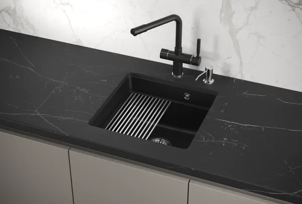 KS-4501U, ШВАРЦ (чёрный металлик), кухонная мойка, кварц