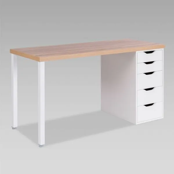 Стол письменный Ингар 2/5Т 140x75x55, дуб беленый/белый