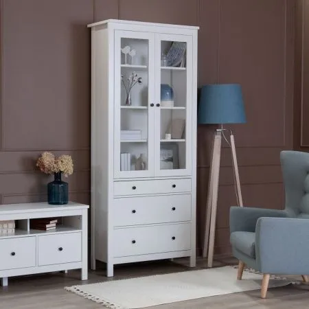 2.08.07.130.1 САГА шкаф с витриной 90 белый RU