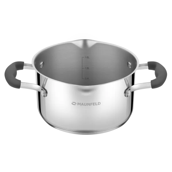 Кастрюля MAUNFELD LAURA MCS22S08GR из нержавеющей стали со стеклянной крышкой, 18 см, 2,2 л. Нержавеющая сталь