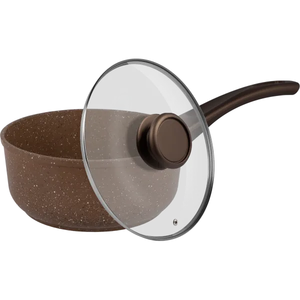 Ковш MAUNFELD CARMEL MF18CRM01SP из литого алюминия со стеклянной крышкой, 18 см, 1,6 л Коричневый